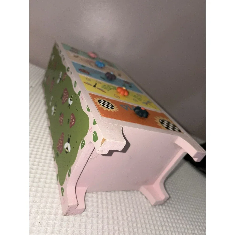 Vintage Y2K Wooden Mini Dresser Jewelry Box Kids Girls Hand Painted Trinket